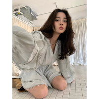 ICELOLLY設計感小眾泡泡袖t襯衫女夏襯衫套裝仙女上衣超仙法式甜美