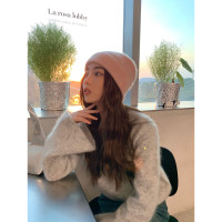 ICELOLLY溫柔風短款灰色馬海毛毛衣女秋冬打底羊毛內搭針織衫上衣