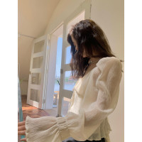 【79元起福利款】ICELOLLY褶皺方領雪紡法式長袖防曬襯衫女夏