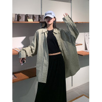 SIXI四喜家春夏 淺綠條紋插肩袖襯衫女寬鬆設計感抗皺易打理襯衫