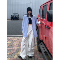 SIXI四喜家秋季 有腔調的撞色領條紋襯衫女慵懶內搭疊穿長袖襯衫