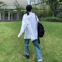 SIXI四喜家春季 肌理感白色長袖襯衫女寬鬆慵懶疊穿BF風襯衫上衣