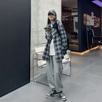 SIXI四喜家春秋 復古疊穿/格子襯衫女寬鬆長袖中長版開衫外套