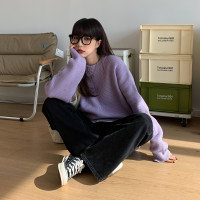 SIXI四喜家春秋  初戀內味  純色圓領毛衣女韓版氣質顯瘦毛針織衫