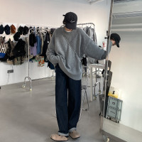 SIXI四喜家秋冬 復古羊毛混紡圓領毛衣女寬鬆慵懶風針織衫外套