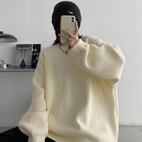 sun柚 純色廓形圓領毛衣女秋冬季新款寬鬆休閒慵懶風加厚針織外套