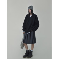 SIXI四喜家秋季 時髦慵懶感軟糯V領毛衣女顯瘦套頭廓形毛針織衫