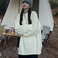 慵懶風潮酷毛衣女秋冬寬鬆圓領套頭長袖針織衫打底chic學院風韓範