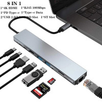 USB-концентратор tebe 8 в 1 для MacBook Pro, 4K HDMI, RJ45, кардридер SD/TD, быстрая зарядка PD