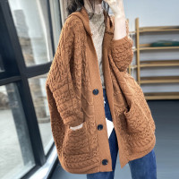 古與色秋冬韓版洋派超寬鬆大尺碼顯瘦蝙蝠袖加厚棉質開衫毛衣外套女