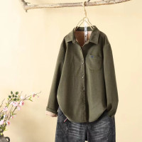 燈芯絨襯衫女秋冬季加厚加絨發熱衣外貿出口高品質愛心刺繡上衣