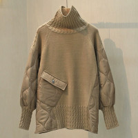 高領打底針織衫女2023秋冬新款韓版寬鬆休閒套頭保暖毛衣拼接上衣