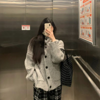 慵懶風軟糯毛衣女秋冬復古針織外套開衫2023新款高領寬鬆外穿上衣