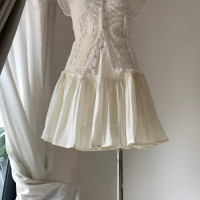 女【銀色山泉】百褶網紗半身裙女夏高腰顯瘦垂墜感a字蛋糕裙