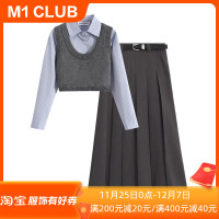 M1 CLUB早秋季穿搭一整套polo領襯衫上衣針織吊帶背心高腰半身裙