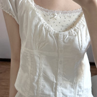 Brandy Girl bm甜辣上衣夏季設計感白色泡泡袖短袖襯衫顯瘦女夏