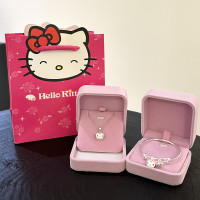 HelloKitty純銀項鏈女甜美可愛寶寶推拉銀手鐲鈴鐺大人款生日禮物