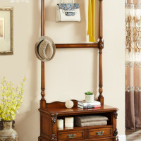 3TBW 欧式落地挂衣架实木美式衣帽架卧室衣架家用门厅鞋柜换鞋凳G