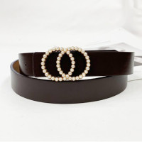 Ремень из искусственной кожи Женский, модный универсальный пояс с пряжкой из сплава и жемчужинами, с двумя кольцами, 2023