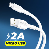 Кабель USB Micro AMFOX C11 2.1A провод для зарядки телефона / для смартфона планшета шнур микро для Samsung Galaxy, Honor, Huawei, Xiaomi, Oppo, Vivo, Android, белый