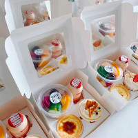 GPW5下午茶打包盒茶歇盒烘焙包装西点盒纸杯蛋糕盒4粒装开窗白盒