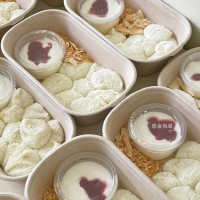 GPW5蘸酱麻薯打包盒双格茶歇盒烘焙包装纸浆便当蛋糕盒透明连盖小