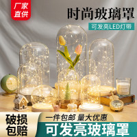 9URT批发花玻璃罩展示盒 diy发光小夜灯干花铃兰花手办玻璃灯罩防