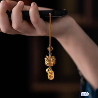 黄铜醒狮铃铛手机链挂件中国风吊坠挂饰包挂财源平安好运U盘挂绳