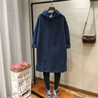 厚實針織衛衣鬆垮直筒顯瘦連帽純色中長版長袖毛衣女生3676洋裝