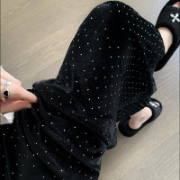 絲絨半身裙女秋冬新款法式高級感黑色燙鑽魚尾裙顯瘦中長版包臀裙