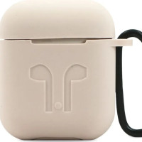 Силиконовый чехол для Apple AirPods 1 и AirPods 2 с карабином / Защитный чехол на кейс для беспроводных наушников с рисунком / Светло-розовый