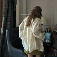 林詩琦Nickidaily初秋韓版chic百搭寬鬆薄款顯瘦豎條紋襯衫外套女