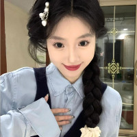 法式設計感柔軟氣質牛仔襯衫女春夏新款疊穿小眾綁帶背心馬甲套裝