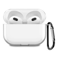 Прозрачный силиконовый чехол на Apple AirPods 3 (Аирподс 3) с карабином