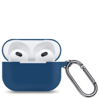 Ультратонкий силиконовый чехол для наушников Apple AirPods 3 / кейс для наушников Эпл Аирподс 3 / синий с карабином