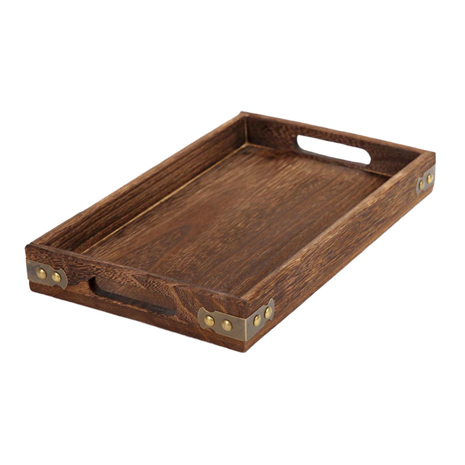 Multipurpose Wooden Serving Tray Fruit Plate Tea Cup Tray Accessory with Handle Easily Install