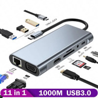 Док-станция MZX 11 в 1 USB-концентратор Tipo C, удлинитель типа A для HDMI-совместимого VGA Ethernet для ноутбуков Macbook, ноутбуков