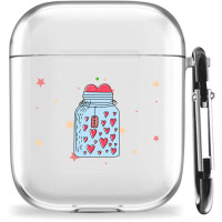 Силиконовый чехол для беспроводных наушников Mcover Apple AirPods 1 / 2, с карабином, принт Баночка с сердечками