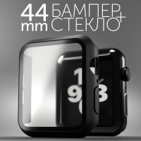 Бампер чехол на часы Apple Watch 44мм 4/5/6/se Case, кейс накладка с защитным стеклом