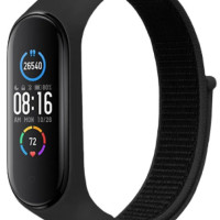 Нейлоновый ремешок для фитнес-браслета Xiaomi Mi Band 3/4/5/6/7 (ми бэнд), черный