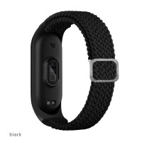 Плетёный ремешок из эластичной ткани для фитнес браслета Xiaomi Mi Band 3 4 5 6 7 (Ксиоми Ми Бэнд 7) чёрный