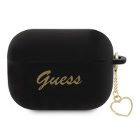 Чехол Guess Silicone для беспроводных наушников Apple Airpods Pro 2 / Аирподс Про 2 силиконовый с брелком Script logo, черный