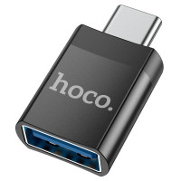 Переходник, OTG адаптер Type-C папа на USB 3.0 мама hoco UA17, черный