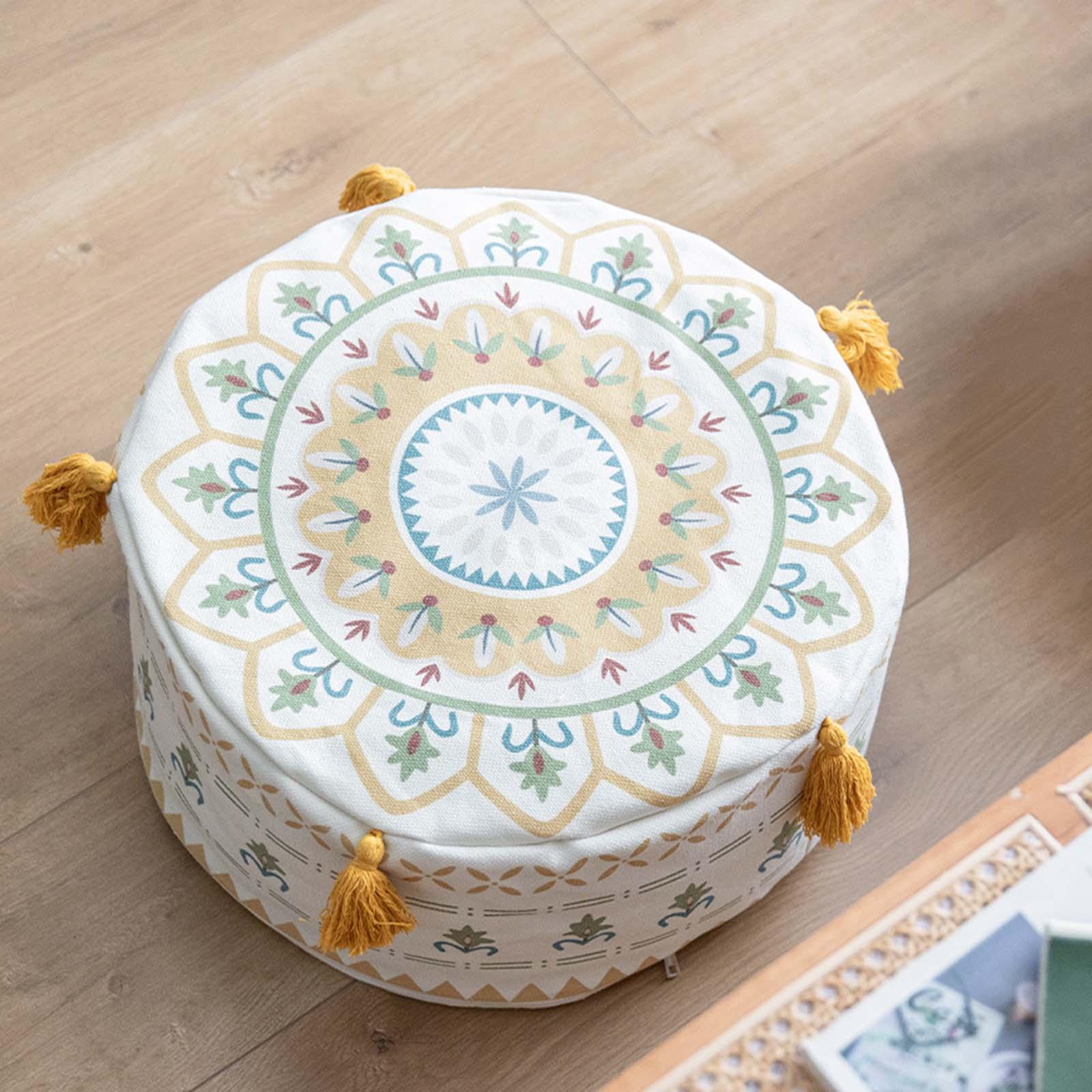 DIY Unstuffed Pouf Cover Foot Stool Cover with Tassel Pouffe for Patio Bedroom Lounge Living Room Decoration