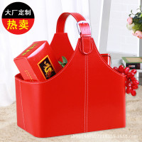 时尚礼品篮子提篮皮制礼篮包装篮子水果篮烟酒篮节日礼篮收纳篮子