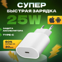 Ультра быстрая зарядка для iPhone, Android 25W. Android адаптер для зарядки USB Type-C, 25 Вт