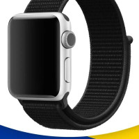 Нейлоновый ремешок для часов Apple Watch series 1-8 и Эпл Вотч SE Ultra 42-44-45-49 mm / Эластичный тканевый ремешок на липучке, Черный