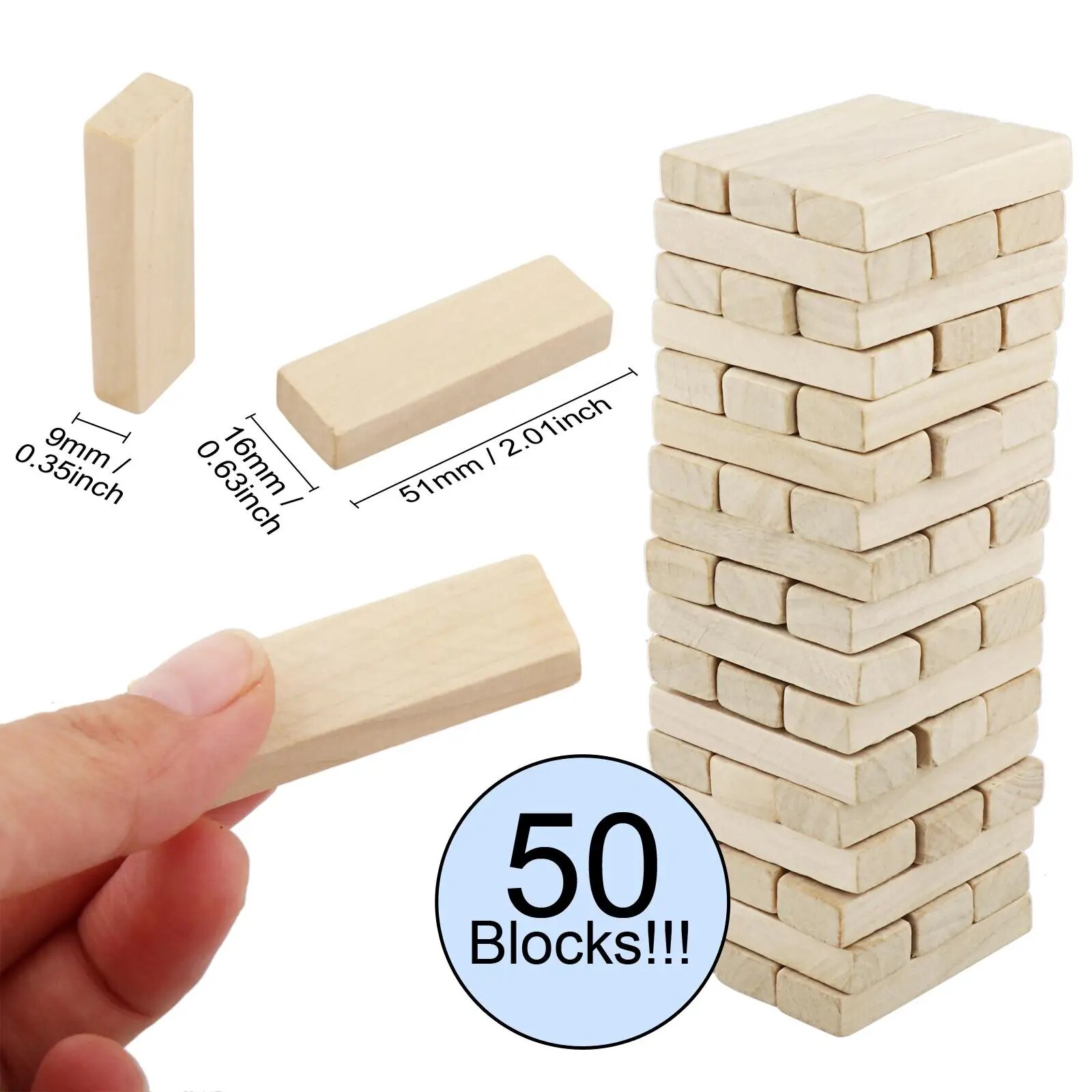 50 Pieces Wooden Dominoes Rectangular Wooden Blocks for Crafts