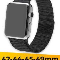 Миланский ремешок для Apple Watch 42-44-45-49 mm миланская петля / Металлический браслет для умных смарт часов Эпл Вотч 1-8 SE Ultra / Сменный ремешок на магнитной застежке / Черный