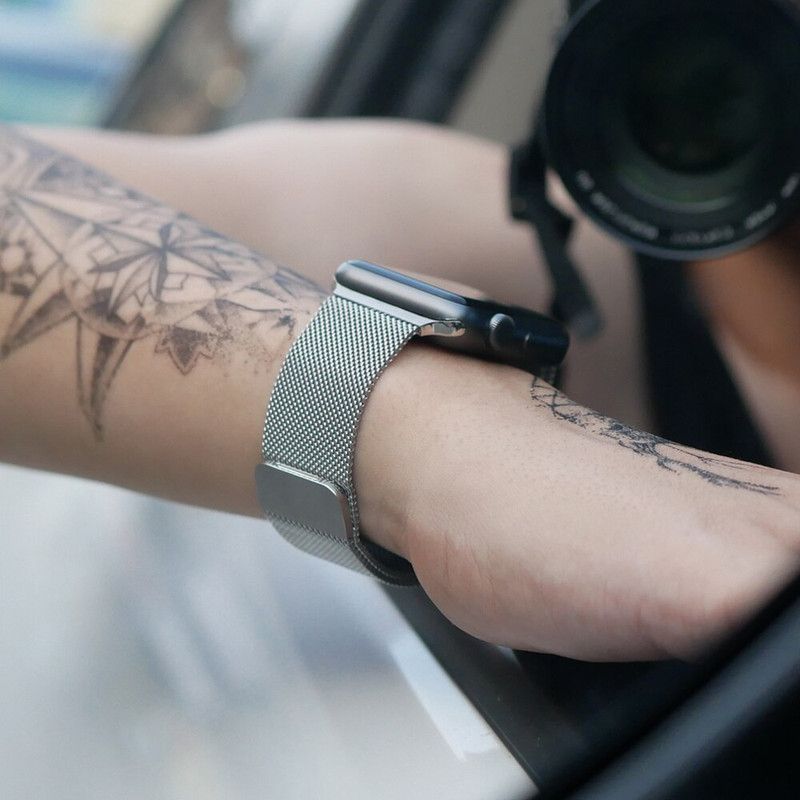 Миланский ремешок для Apple Watch 42mm 44mm 45mm 49mm 1- 8, SE и ULTRA Металлический / стальной браслет Эпл вотч 42мм 44мм 45мм 49мм, Миланская петля, Перламутровый, разноцветный, градиент, хамелеон